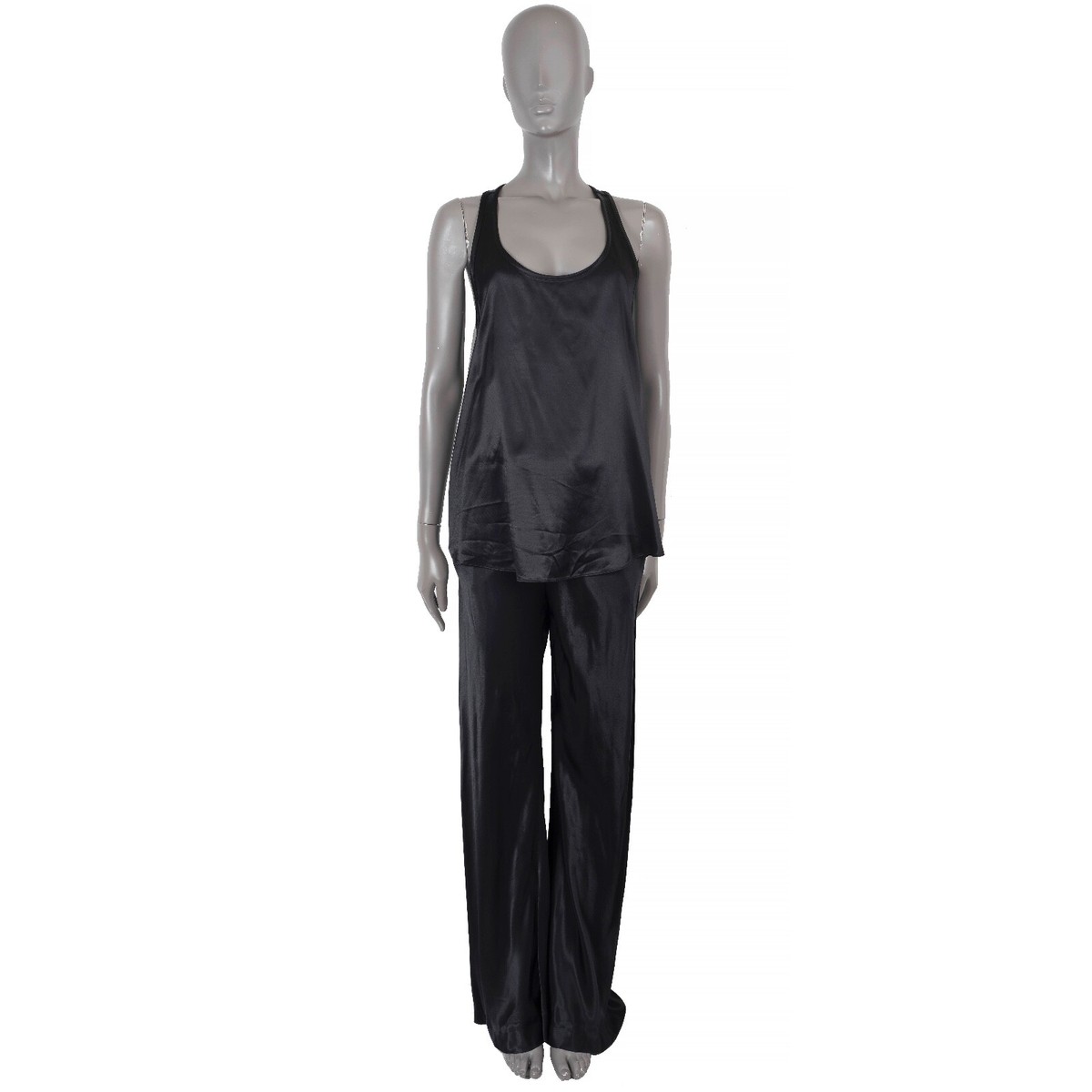 70513 auth ETRO black viscose 2022 SATIN FLARED Pants 42 M