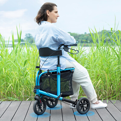 Foldable Rollator Walker W/ Seat 3x 8  Wheels Lightweight Aluminum 10.67lbs Blue