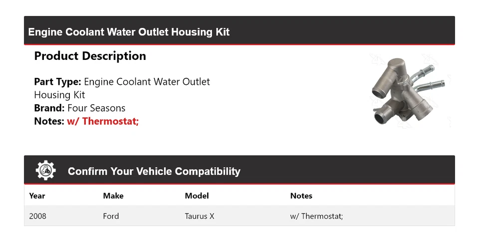 Kit de carcasa de salida de agua de refrigerante de motor Ford Taurus X 2008 4 estaciones Foto 2 de 4