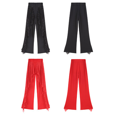 CHICTRY Women's Contrast Color Latin Dance Pants Tassel