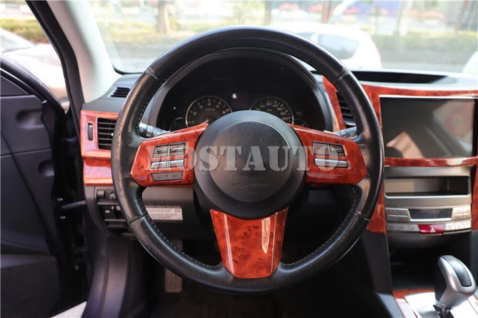 For Subaru Outback Legacy Wood Pattern Steering Wheel Button Frame Cover 10-12 - image 4 of 4