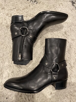 Saint Laurent Paris Wyatt Harness Boots Black Leather 41.5 EU 