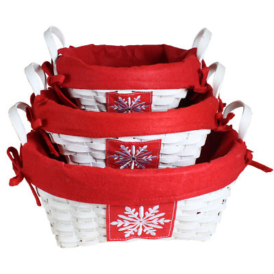 3er Set rot-weiß Korb Weihnachtskörbe mit Griffen
