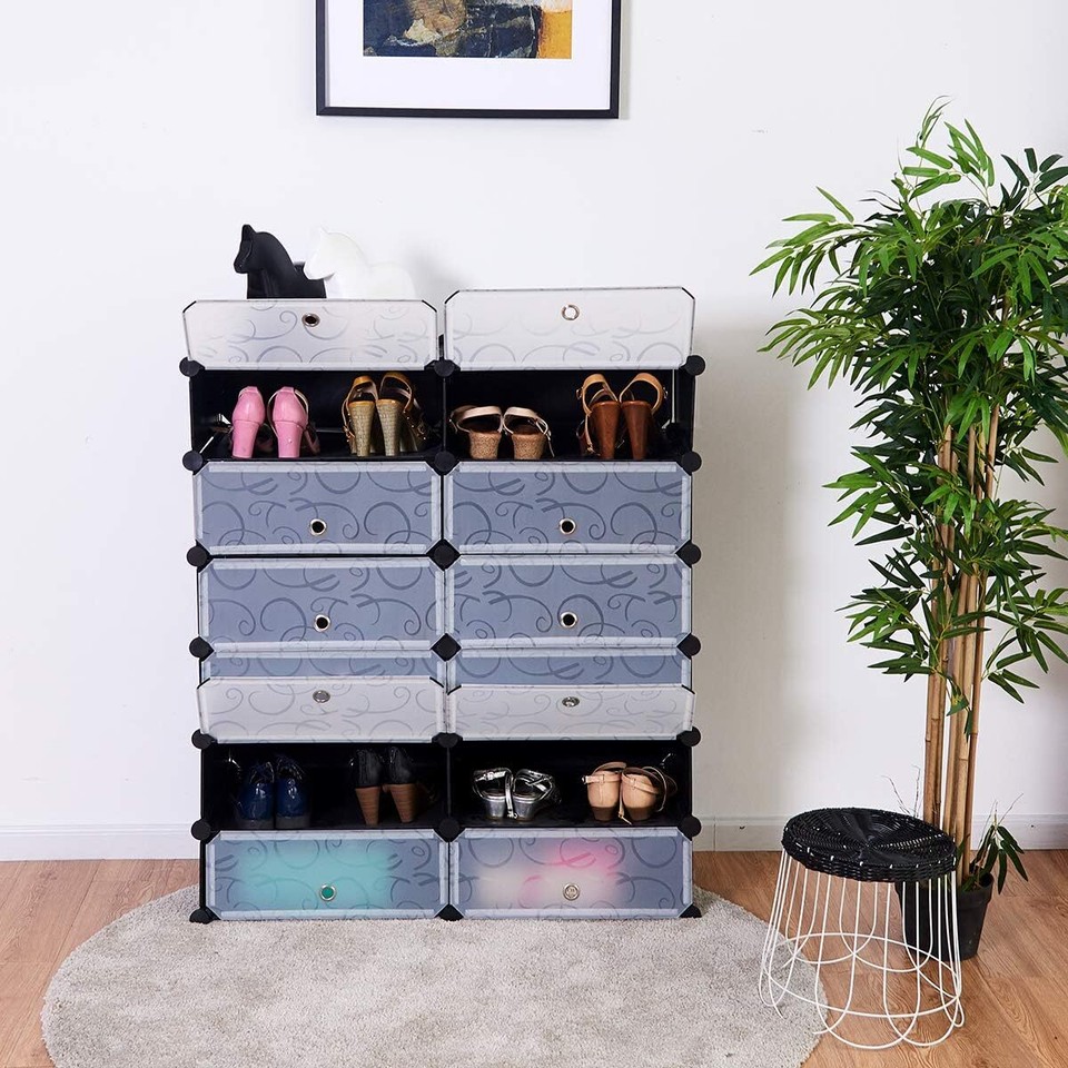 12Cube Shoe Rack Organizer, DIY Cubes Storage Modular Plastic