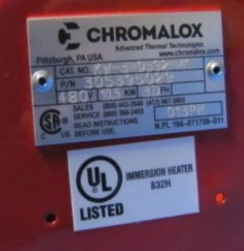 Heater Immersion CAT# KW-3-0392-M1, Part Number 305395029 Chromalox