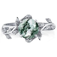 Natural Moss Agate Ring for Women 925 Sterling Silver Green Moss Agate Engage...