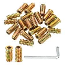 100 Pcs Threaded Insert for Wood, 1/4" - 20 Threaded Studs 25mm Length, Gold