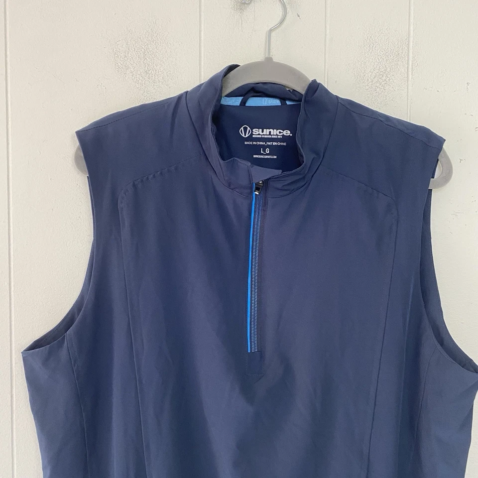 Chaleco de viento forrado con media cremallera Sunice azul marino para hombre talla grande Foto 3 de 4