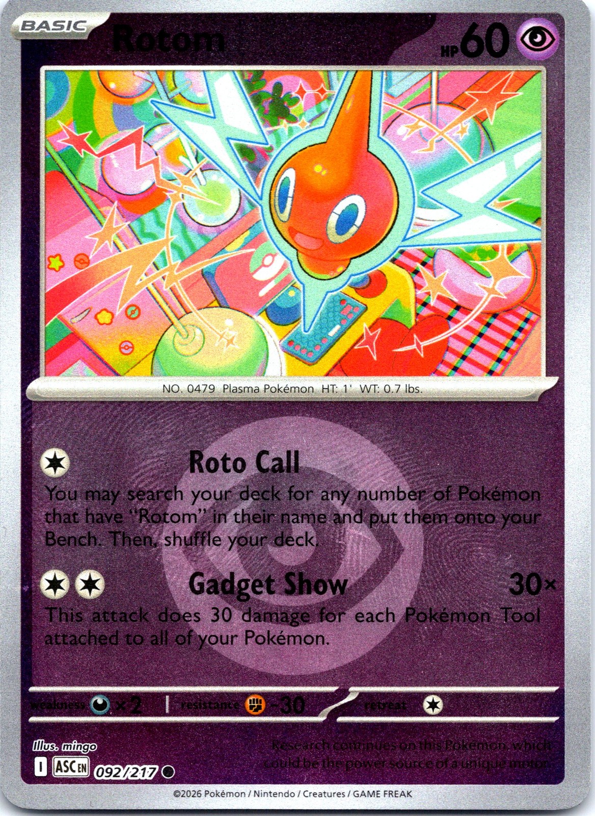 Pokemon Rotom Energy Symbol Pattern ME: Ascended Heroes ASC REVERSE HOLO 092/217