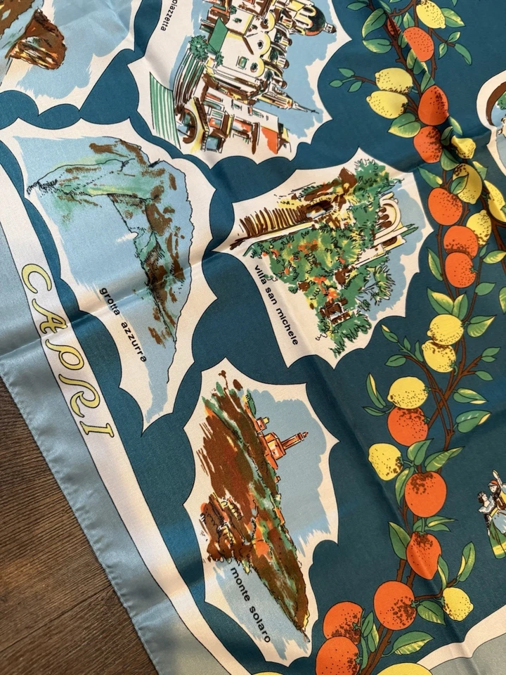 Винтажный Сорренто и Капри Италии сувенирная карта шарф - сделано в Италии - Изображение 4 из 4