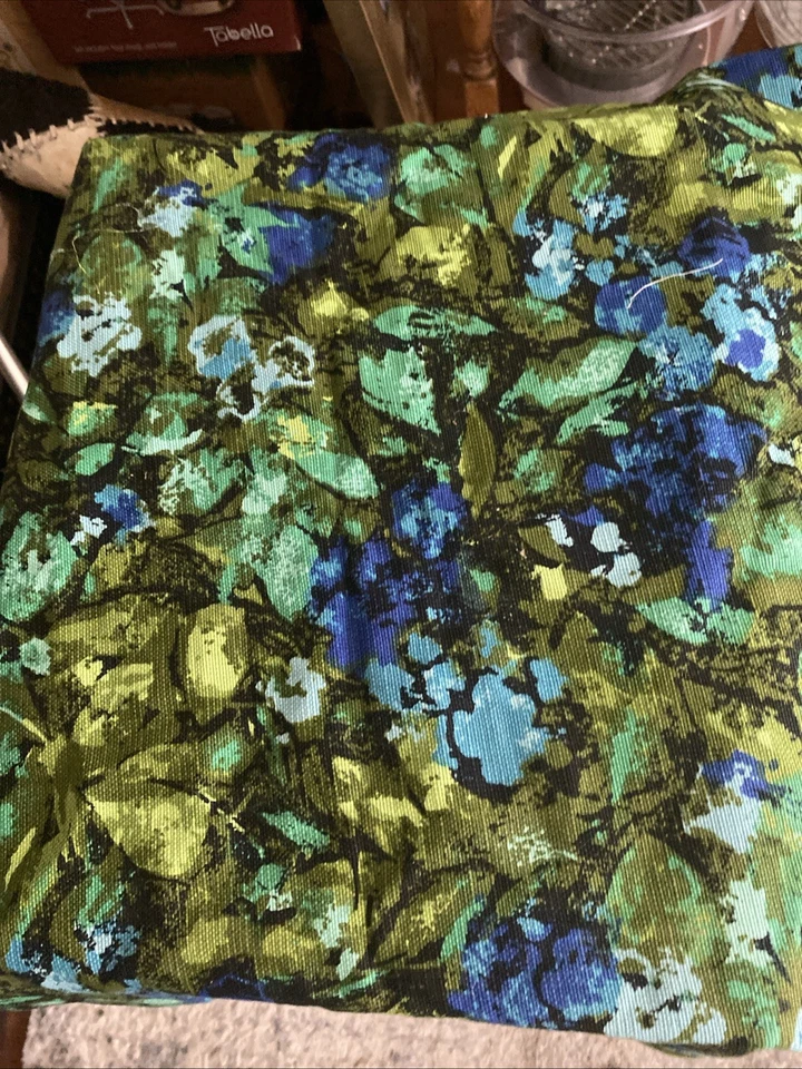 Vintage Retro Años 70 Verde Azul Flower Power Dupont MCM Aprox 2 Yardas Foto 2 de 4