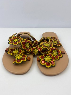 Damen Sandalen 37 Blumen Pailletten Sommer Schuhe Boho Chic Sandaletten