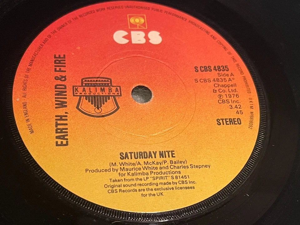 Earth, Wind & Fire - Saturday Nite - Departure - Vinyl Record 7" Single - 1976 Foto 4 de 4