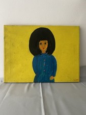 60er Jahre Öl Malerei Interpretation /auf Leinen Mädchen/ Schwarze Haare