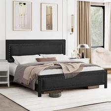 VECELO Twin Full Queen Size Bed Frame Metal Platform with Upholstered Headboard