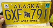 Alaska License Plate Gold Style, the last frontier, Alaska Flag GXF 791 ex 2021