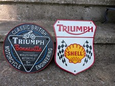 2 Cast Iron Triumph Motorcycle Signs Classic British Shell