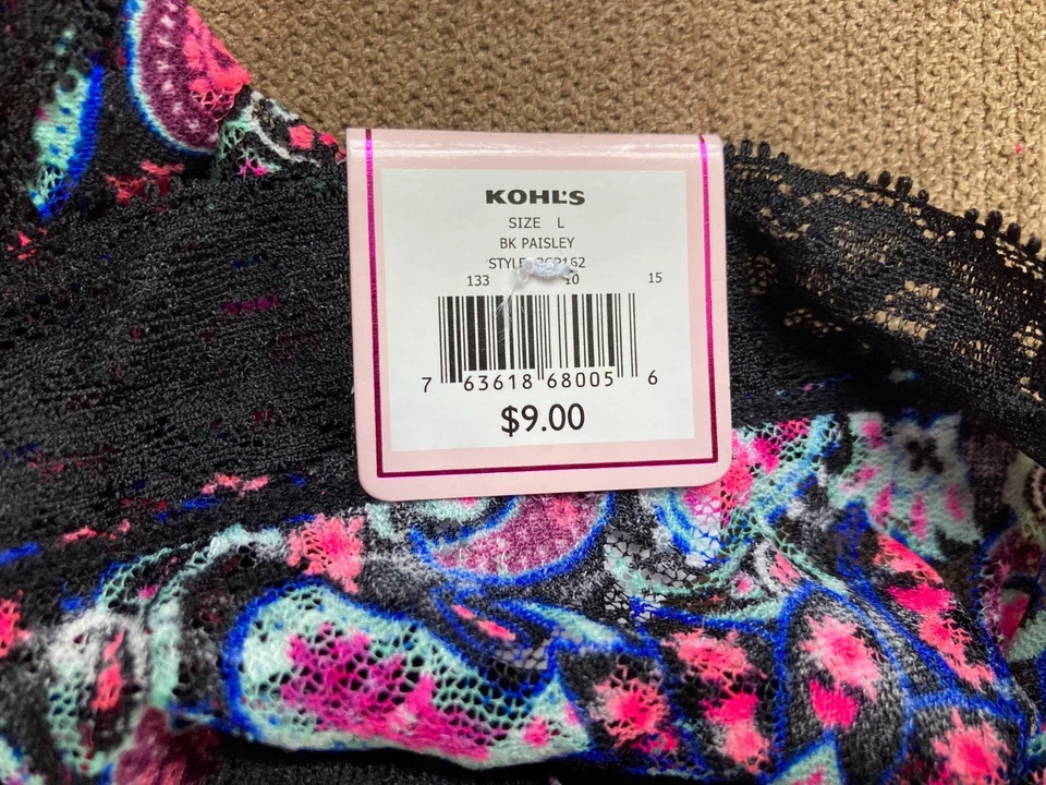 NUEVO CON ETIQUETAS CANDIE'S Intimates Micro Encaje Cheeky Panty Negro Paisely Grande Foto 3 de 4