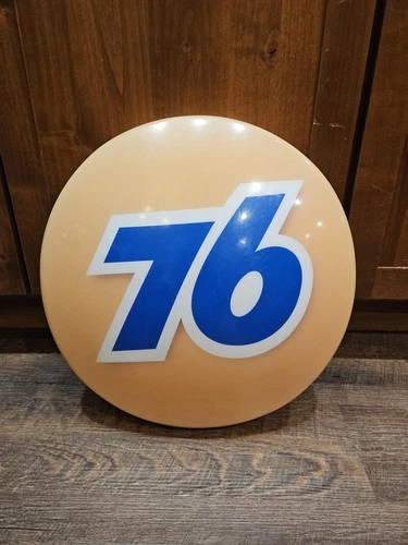 VINTAGE UNION 76 GAS STATION SIGN – HARD PLASTIC – 17” ROUND – ORIGINAL STATION