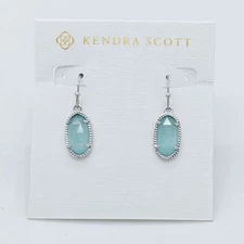 New Kendra Scott Lee Silver Drop Earrings In Clear Light Blue Illusion