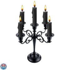 Metal Candle Holder，5 Arms Pure Black Candle Holders for Pillar Candles（10.6 ...