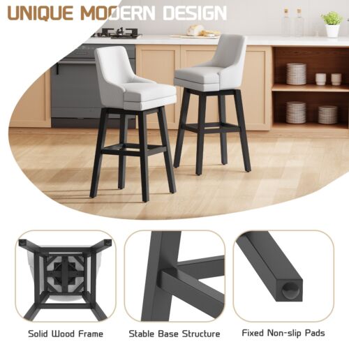 30" Bar Stools Set of 2, Fabric Swivel Counter Height Bar Stools with Back - Picture 12 of 42