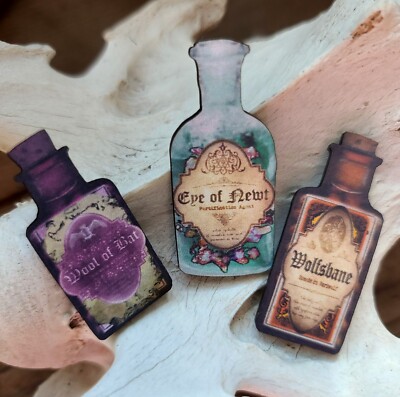 POTION BOTTLE Pin Brooch Set of 3 Handcrafted