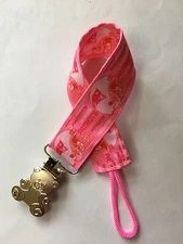 Handmade PACIFIER holder decorated with NEW ENGLAND PATRIOTS Pink Ribbon PACI