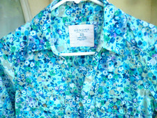 VTG 90S SONOMA XS S COTTON SHIRT BUTTON UP TAB BLOUSE BLUE GREEN FLORAL GRUNGE