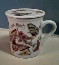 The Toscany Collection Japan Mug with Lid/Coaster Butterflies Flowers Floral