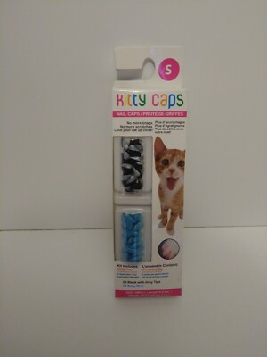 Size Small Black/silver And Blue Kitty Caps Cat Nail Covers. Lot of 7 packs.