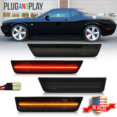 Smoked Front Amber Rear Red LEDs Side Marker Lights For 2008-14 Dodge Challenger - Bild 1 von 4