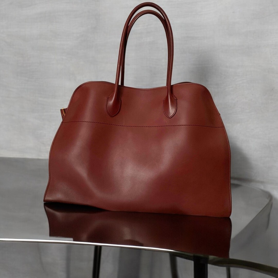 THE ROW Soft Margaux 17 Tote Bag Calfskin Leather Burgundy Brown