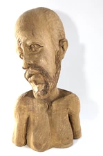 Haitian Folk Art, R. Chery Signed Large Carved Wood Statue Figure Man 15.5"