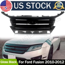 For 10-2012 Ford Fusion Complete Bumper Upper Grille Grill Gloss Black Assembly