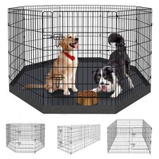8-Panel Indoor/Outdoor Dog Pen 36 Inch with Bottom Pad/Top Cover Black
