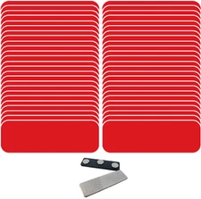 100 BLANK 1 X 3 RED / WHITE NAME BADGE KIT (U)  1/4" CORNERS MAGNETS & LABELS 