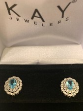 *BRILLIANT* KAY Jewelers Sterling Silver Blue Topaz & White Sapphire Earrings