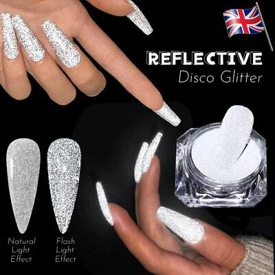 Silver Reflective Nail Disco Glitter for Gel Polish & Varnish Flash Night Effect
