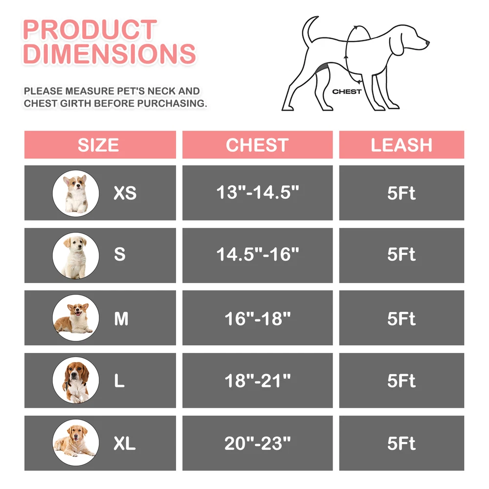 Dog Harness Breathable Mesh Adjustable Control Reflective Vest & Leash Set Pink