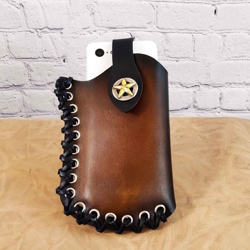 Leather Phone Holster, Western Style Phone with Sunburst and Leather Lace - Picture 2 of 9