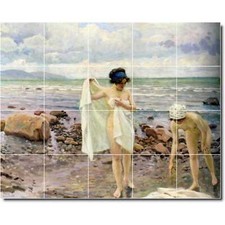 Paul Fischer Nude Painting Ceramic Tile Mural PT03279. 60 x 48 (20) 12x12 tiles