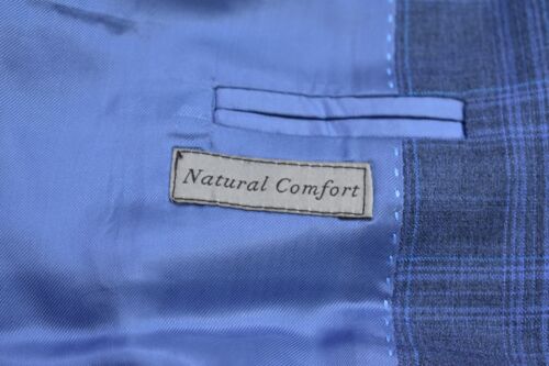 Canali Mens Navy Blue Plaid Notch Lapel Wool Front 2 Button Jacket Blazer 50R - Picture 8 of 11