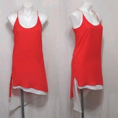 BCBGMaxAzria Double Layer Chiffon Asymmetrical Slip Dress XS Elegant Cocktail 