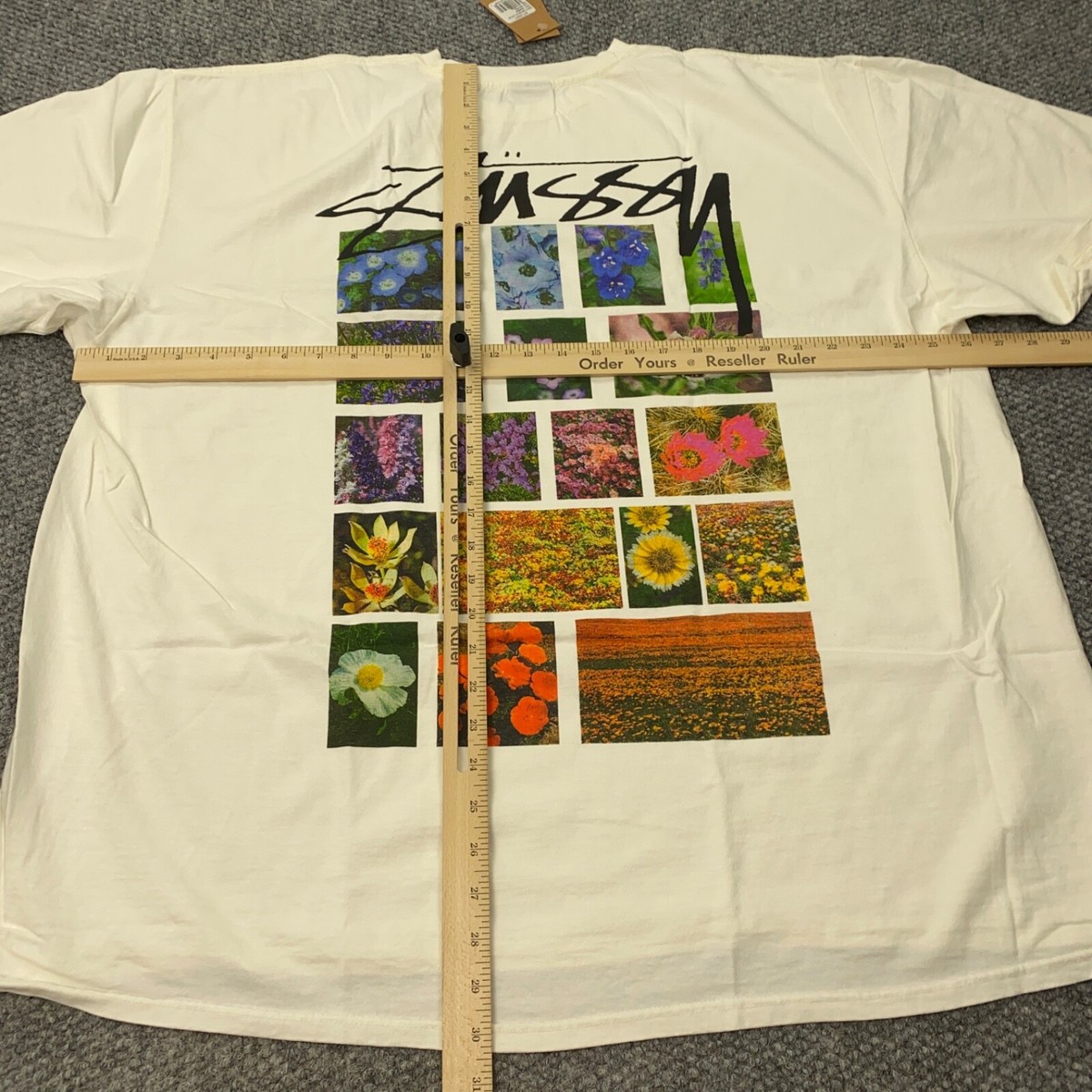 ★人気★【STUSSY】★Stussy Flower Grid Pigment Dyed T-Shir.t Stussy Flower Grid Tee Mens XXL Natural Pigment Dyed Short