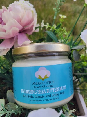 Hydrating Shea Buttercream 300ml, Natural Afro Hair, Kinky, Dry, Amobi Cotton 