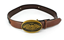 A8 Nocona Leather Belt  United We Stand Patriotic American Eagle Brass Buckle