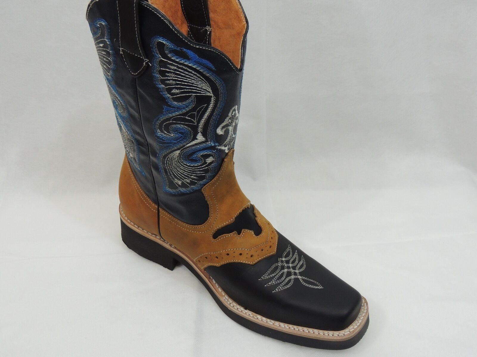 MEN'S RODEO COWBOY BOOTS GENUINE LEATHER WESTERN SQUARE TOE BOTAS ...