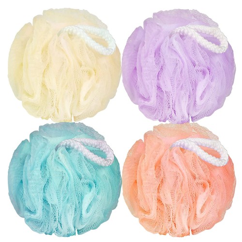 4 Pack Loofah Sponge Shower Bath Mesh Balls Soft Pouf Body Scrubber