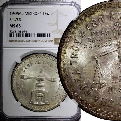 Mexico ESTADOS UNIDOS MEXICANOS Silver 1949 Mo 1 Onza NGC MS63 KM# M49a (24)